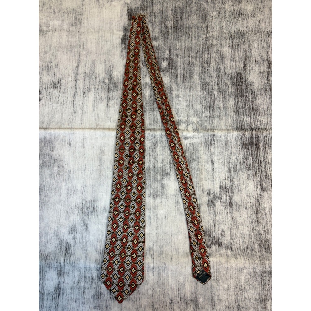 Ermenegildo Zegna Silk Tie Red Silver Gold Geometric Diamond Pattern Italy - Picture 7 of 8